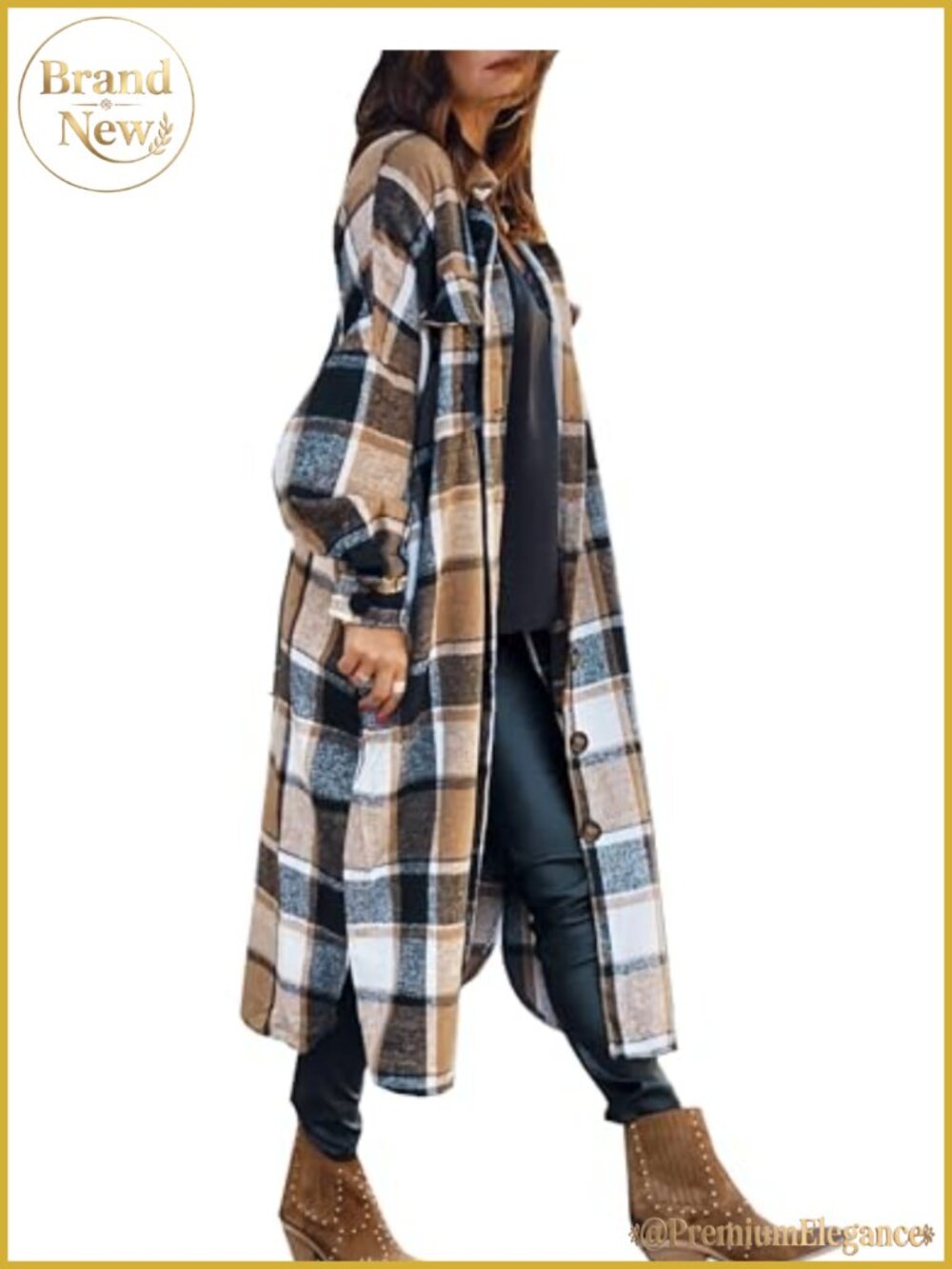 Women's Plaid Flannel Shacket Oversized Button Down Long Shirt Jacket